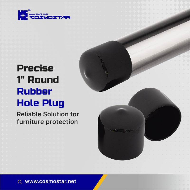 Cosmostar 1" Inch (25.4 mm) Round Rubber Hole Plugs - Durable Black End Caps for Metal Tubing, Fences, Chair & Furniture Legs | Easy Glide Protection & Secure 1" 10