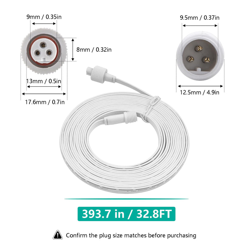 33FT Permanent Outdoor Lights Extension Cable for Go-vee H705 H706 H805 H806 Series（for Other Brands, Please Refer to The Size Drawing,Can only Connect to The Front with Lights） White 33FT