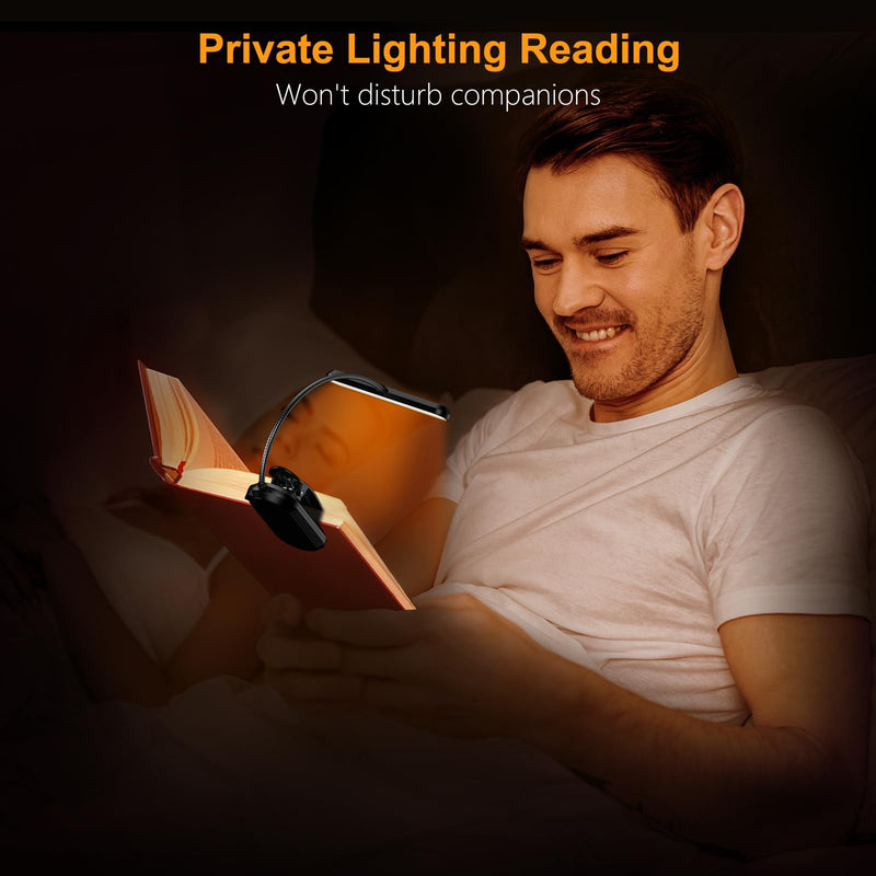 Gritin Rechargeable Book Light for Reading in Bed with 19 LED &Memory Function-Eye Caring 3 Color Temperatures,5 Brightness Levels,80 Hrs Runtime Flexible Goose Neck Clip on Light for Book Lovers Black