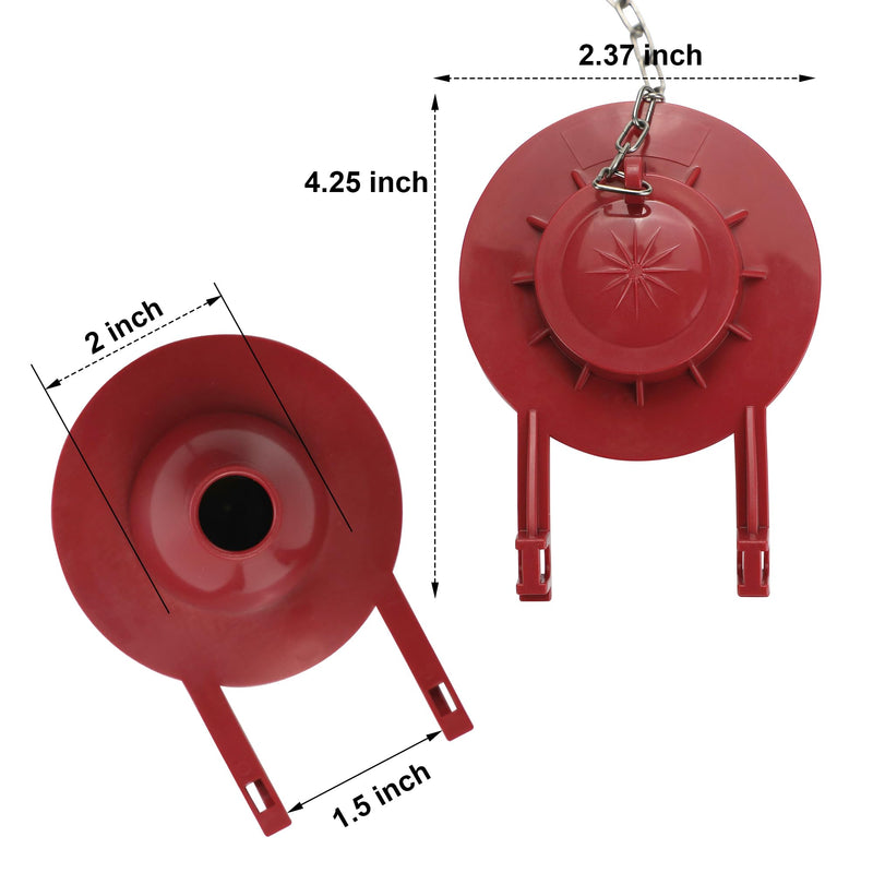 2 Pack 2-Inch Toilet Flapper Replacement Kit High Performance Universal Toilet Tank Flapper with Stainless Chain & Hook, Long Lasting Rubber, Easy to Install Red