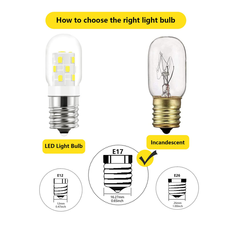 LED 8206232A Microwave Light Bulb (2 Pack) E17 LED Bulbs Replacement 8206232A Whrilpool Microwave 40w Light Bulb - 360LM Daylight White 6000K for Refrigerator Stove Range Hood Daylight White Bulb 2 Pack