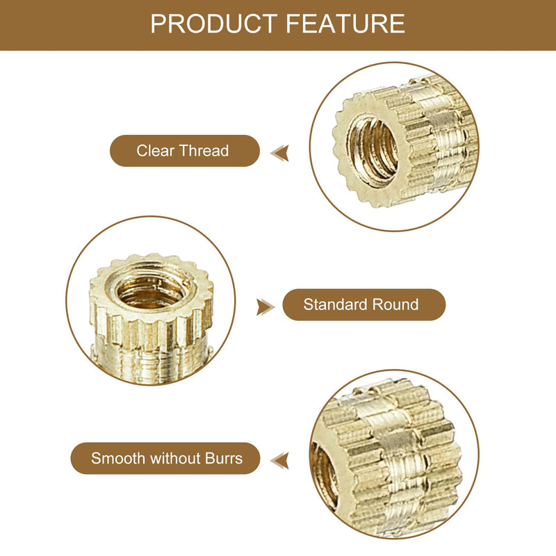 uxcell M2 x 3mm(L) x 3.2mm(OD) Female Thread Brass Knurled Threaded Insert Embedment Nuts, 80Pcs M2x3x3.2mm 80