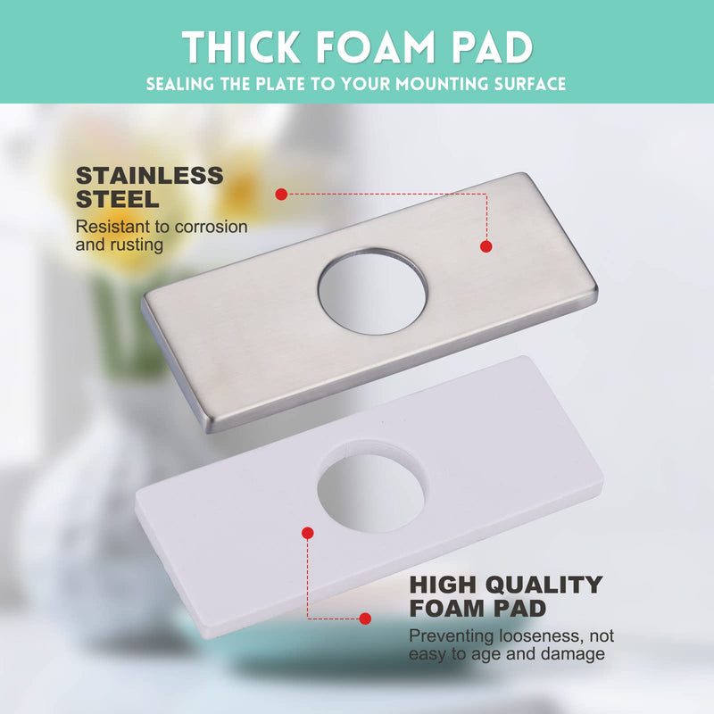 6 Inch Faucet Deck Plate for Bathroom Sink 1 Hole or 3 Hole 4 Inch Centerset Basin, Brushed Nickel Escutcheon Faucet Plate, Stainless Steel Faucet Hole Cover