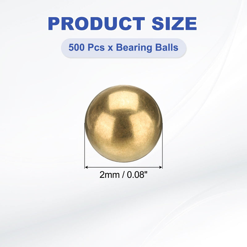 uxcell 500 Pcs Bearing Balls, 2mm Diameter H62 Precision Solid Brass Bearing Balls Industrial Brass Ball Spheres for Machinery, Automotive, and DIY