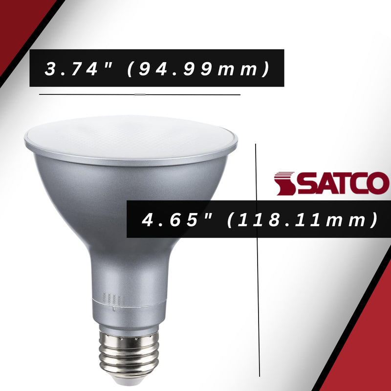 Satco S39764 15 Watt PAR30 Long Neck LED Reflector Light Bulbs High Lumen 27K/30K/35K/40K/50K CCT Selectable E26 Medium Base 120-277 Volt Wet Location Non-Dimmable (2 Pack)