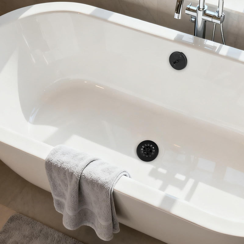 Black Bathtub Drain and Overflow Panel Kit, Universal Bathtub Conversion Kit with Overflow Panel Gasket & Matching Screws Drain Assembly Replacement for Bathroom Tubs