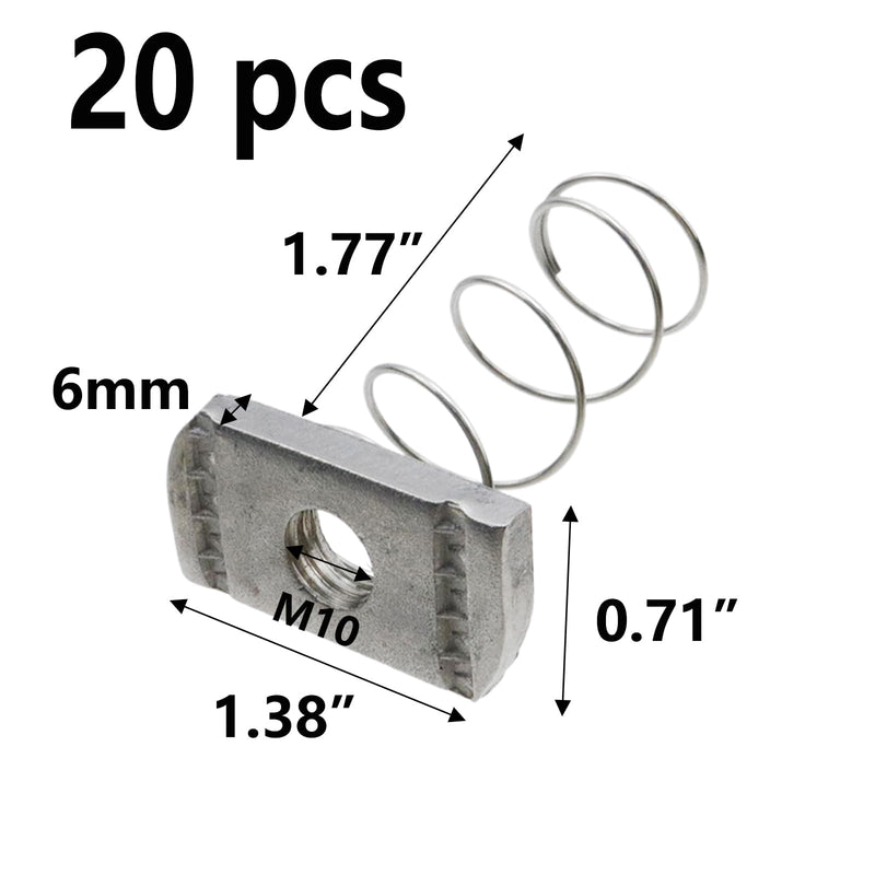 Semetall Spring Channel Nut,3/8" UNC Threads-0.24" Thickness,304 Stainless Steel Strut Spring Channel Nuts,(Pack of 20)