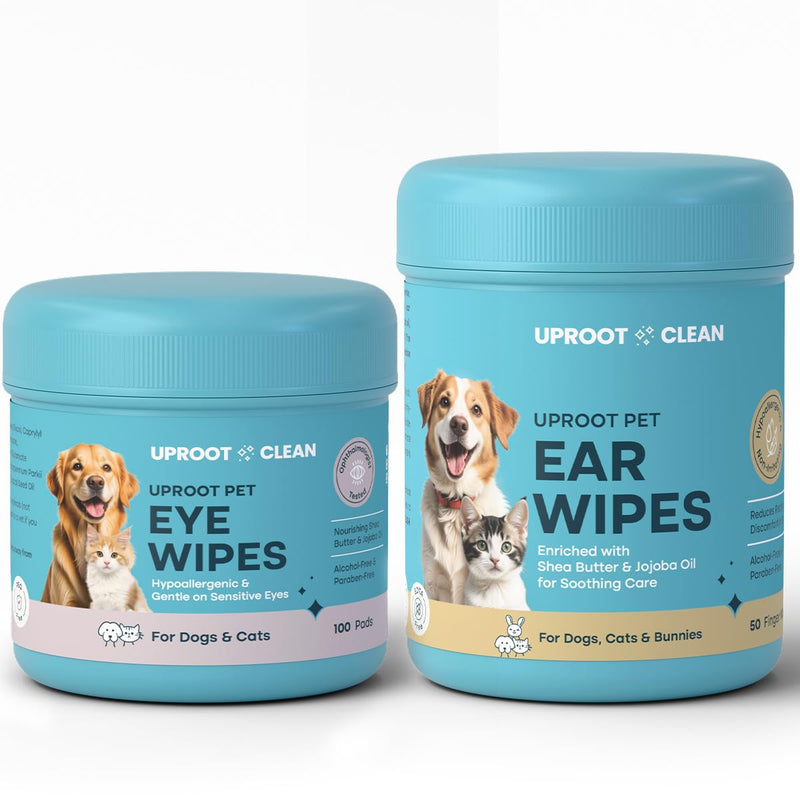 Uproot Clean Ear and Eye Pet Care Bundle: Disposable Finger-Style Dog Ear Cleaner Wipes & Pre-Soaked Dog Eye Wipes - The Easy Way to Stress-Free Daily Pet Hygiene