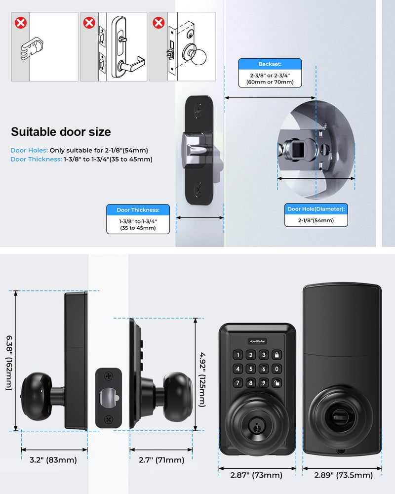 Keyless Entry Door Lock-Keypad Door Lock with Handle-Door Knob with Keypad-Electronic Digital Smart Locks-Auto Lock-Easy Installation-Matte Black Matte Black