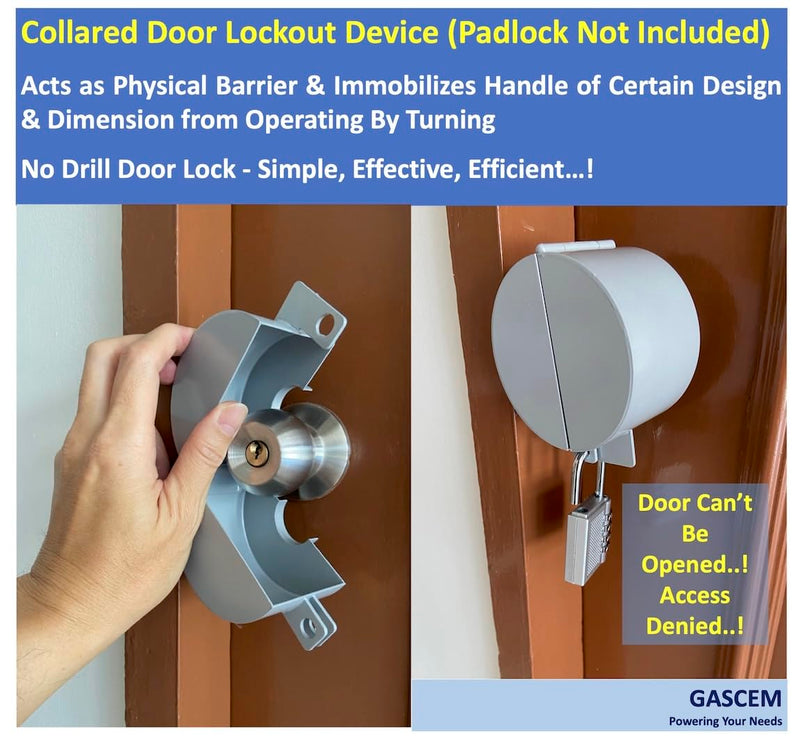 Door Knob Lockout Device (Matt Silver, Padlock Not Included). Door Handle Lock - Prevents Doorknobs from Turning and Access to Keyhole. Childproof Door Knob Cover. Matt Silver
