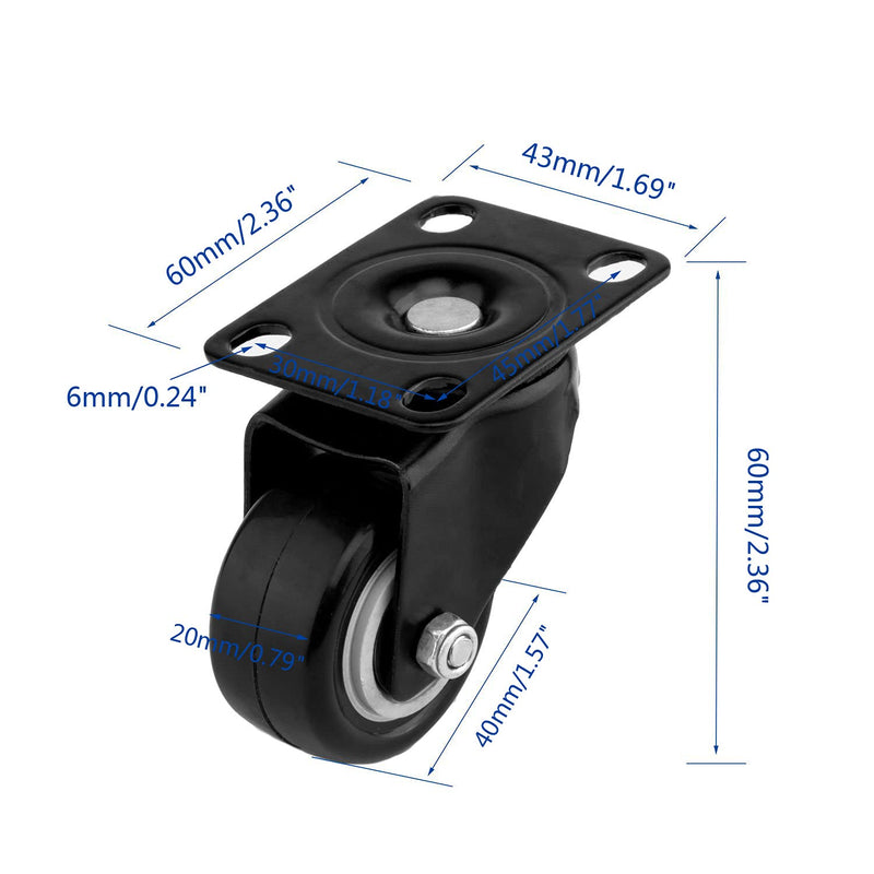 4 PCS 1.5 inch Heavy Duty Caster Wheels Polyurethane PU Rubber Swivel Casters with Top Plate & Strong Bearing Total 400lb Quite Mute Non-Marking Locking Stem Casters Black (1.5'') 1.5''