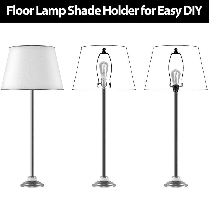8 Inch Lamp Harp 2 Set, Detachable Lamp Shade Holder for Table and Floor Lamps with Finial, Lamp Shade Harp with 3/8 Standard Saddle and 42mm Saddle Base for E26/E27 Socket, Black 8 Inch