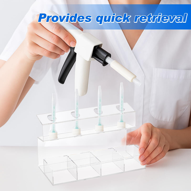 Dental Organizer Gun Holder Impression Clear Acrylic 4-slot Organizer with Mixing Tips Storage Durable & Space-saving for Dental Clinic Countertop