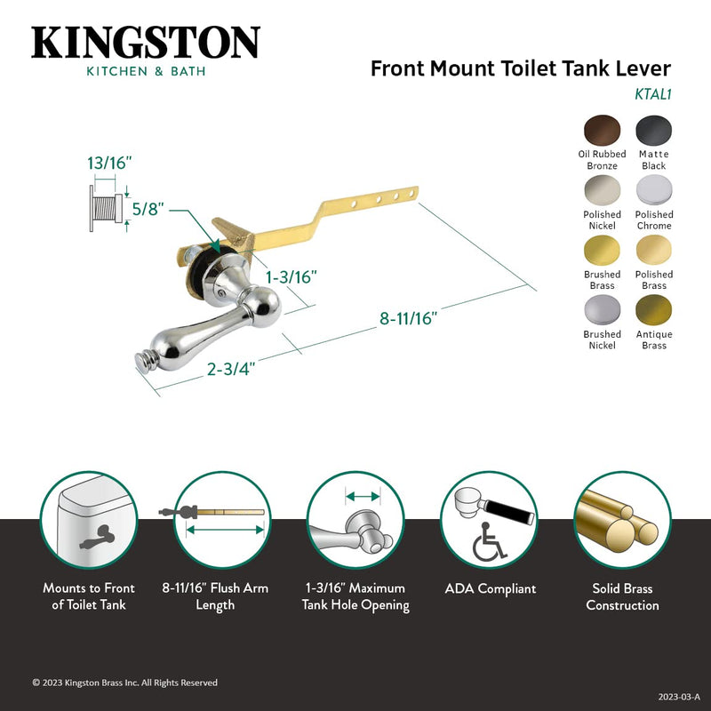 Kingston Brass KTAL7 Victorian Toilet Tank Lever, Brushed Brass 11.44 x 2.75 x 2.44