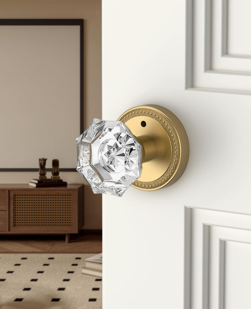 Asidrama 1 Pack Privacy Champagne Bronze Crystal Door Knob with Lock, Champagne Bronze Door Knobs Interior for Bedroom or Bathroom, Heavy Duty for Left Right Sided Doors 220 1pack