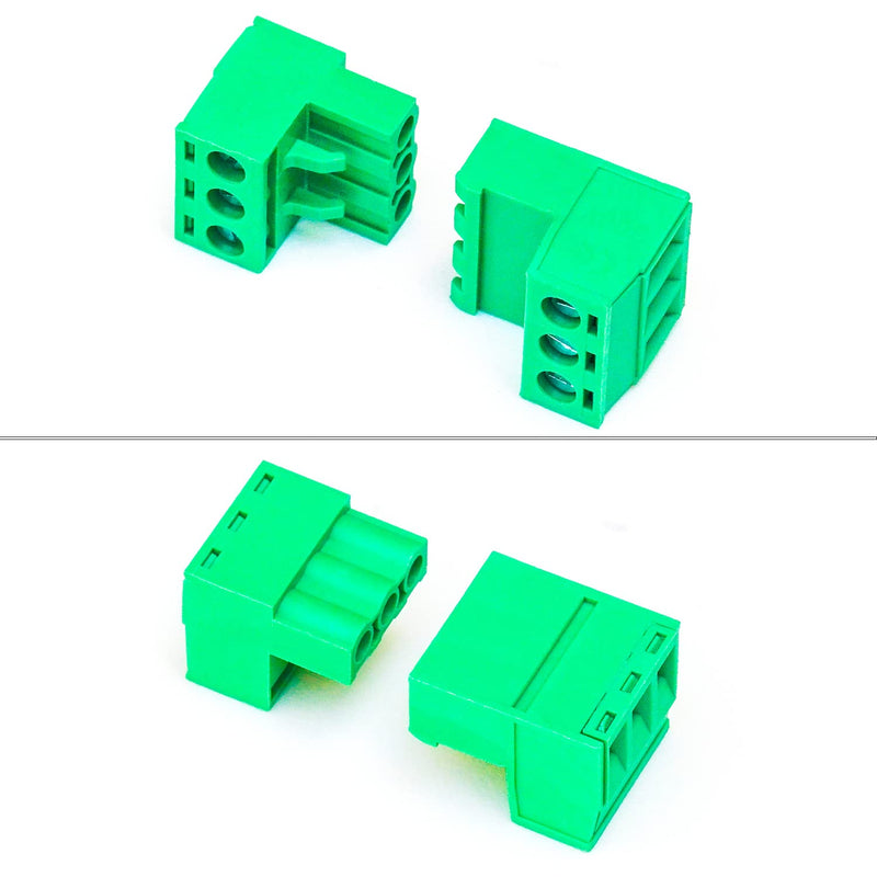 Tcenofoxy 5.08mm Male & Female 2/3/4/5/6/7/8/9/10/11/12/13/14/15/16/18/20/24 Pin Phoenix Connector No Soldering Green PCB Screw Terminal Block Connector (4Sets 5.08MF-3Pin) 5.08MM-3P-4Sets