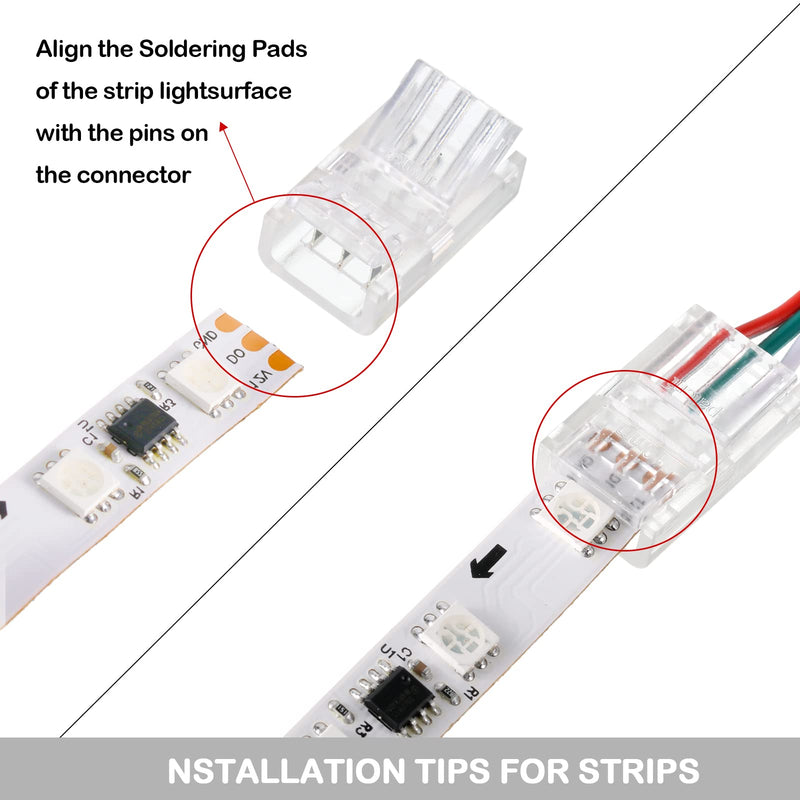 Flutesan 20 Pieces 3 Pin LED Light Connectors Strip to Wire Quick Connector LED Extension 3 Pin Strip Connector 10 mm Terminal Strip Connectors Clear Track Lighting Connectors for 5050 RGB Strip Light