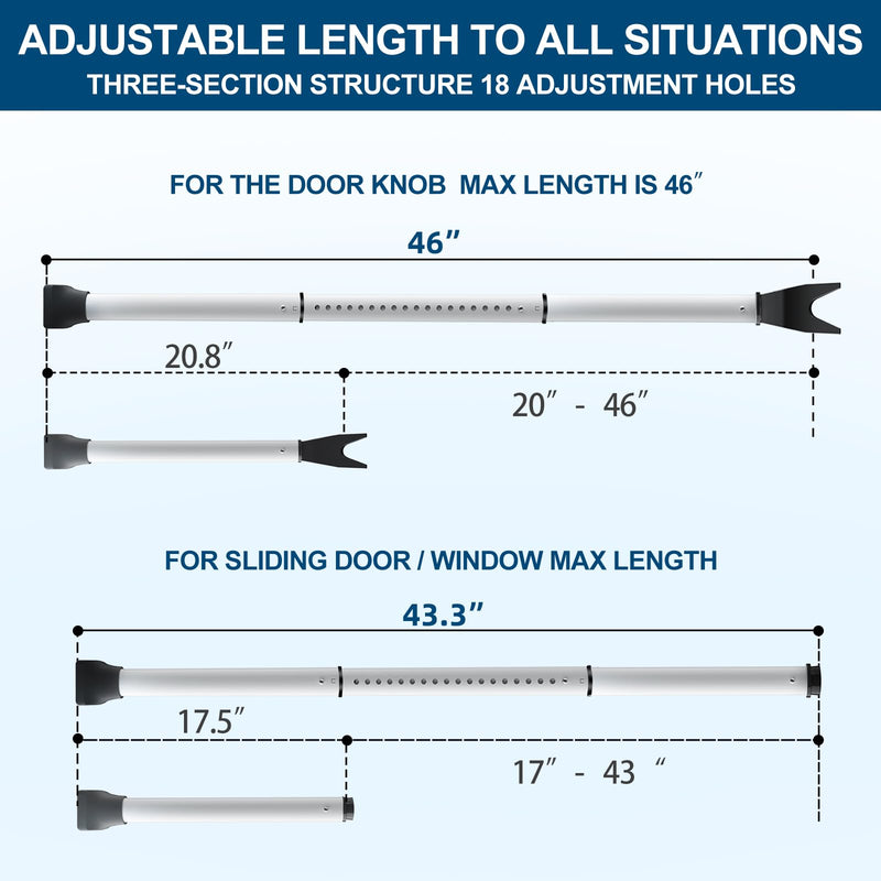 Rerishom Door Security Bar, Door Stoppers Security bar,Heavy Duty Door Lock Security Door Jammer Door Stopper for Apartment, Hotel Room,Screen Door Hardware, Gate Lock Bar, 2 Pack White