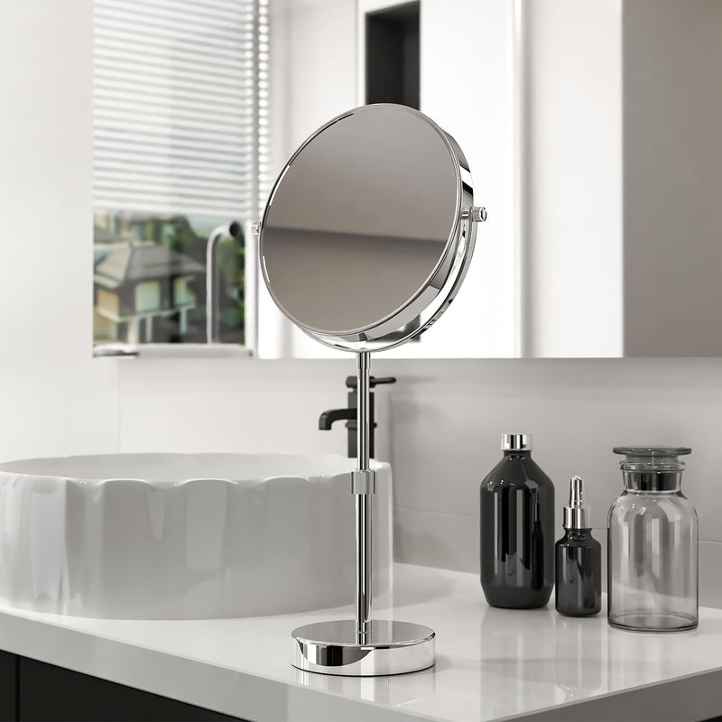 Nicesail Makeup Mirror Tabletop 8 Inch Double-Sided with 7X Magnification, Magnifying Mirror with Pedestal for Shaving Mirror, Height Adjustable for Make up Vainity Table, Chrome Finish (8 Inch, 7X) 19"L x 8"W No Light-chrome-7x