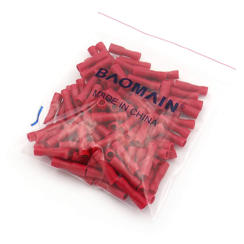 Baomain 0.11" Red Female Insulated Spade Wire Connector Electrical Crimp Terminal 18-22 AWG 2.8 x 0.5mm (100PCS) 100