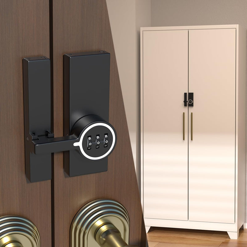 Mechanical Password Lock for Barn Doors, 3-Digit Combination Flip Latch, Keyless Entry to Protect Privacy - Suitable for Windows, Cabinets, Bathroom, and Sliding Doors (2, Black (Luminous)) Black (Luminous) 2