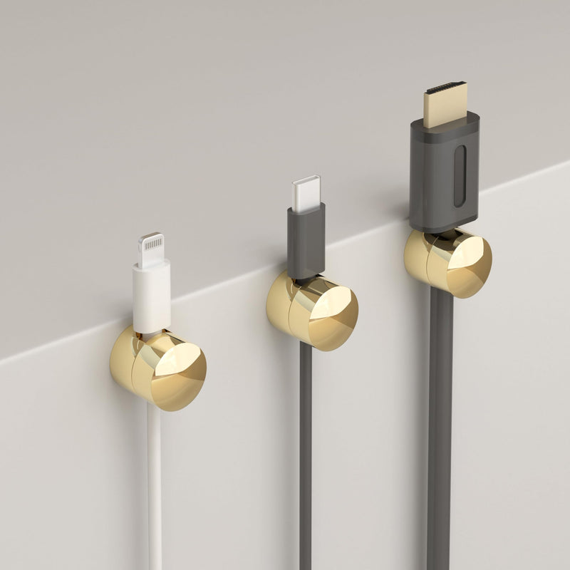 Gun Metal cord holder,Cable Anchors for Cable, Premium Aluminum Wire Organizer, Adhesive Screw 2-in-1 cord clips, Charger Cable Management Clip, Stylish, Sturdy, Practical | (3 Pcs) (Gold) Gold
