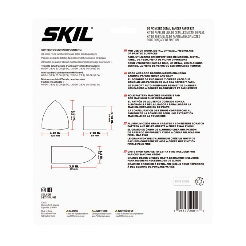 SKIL 30-Piece Mixed 60/80/120/240 Grits Detailed Sand Paper Kit for SKIL Sanders SR232301 & SR6607B-10 - CDA9005 15-Piece Mixed Sanding Paper