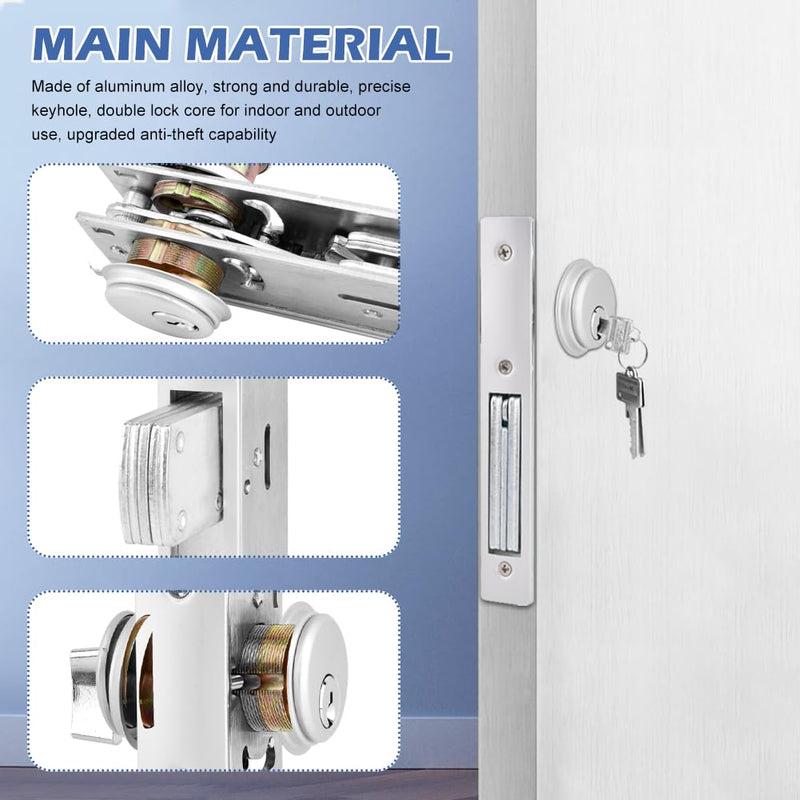 Storefront Mortise Door Lock, Commercial Mortise Lock with Lock Cylinder Aluminum Door Locks Double Cylinder Hook Deadbolt Lock Set for Storefront Entry Doors