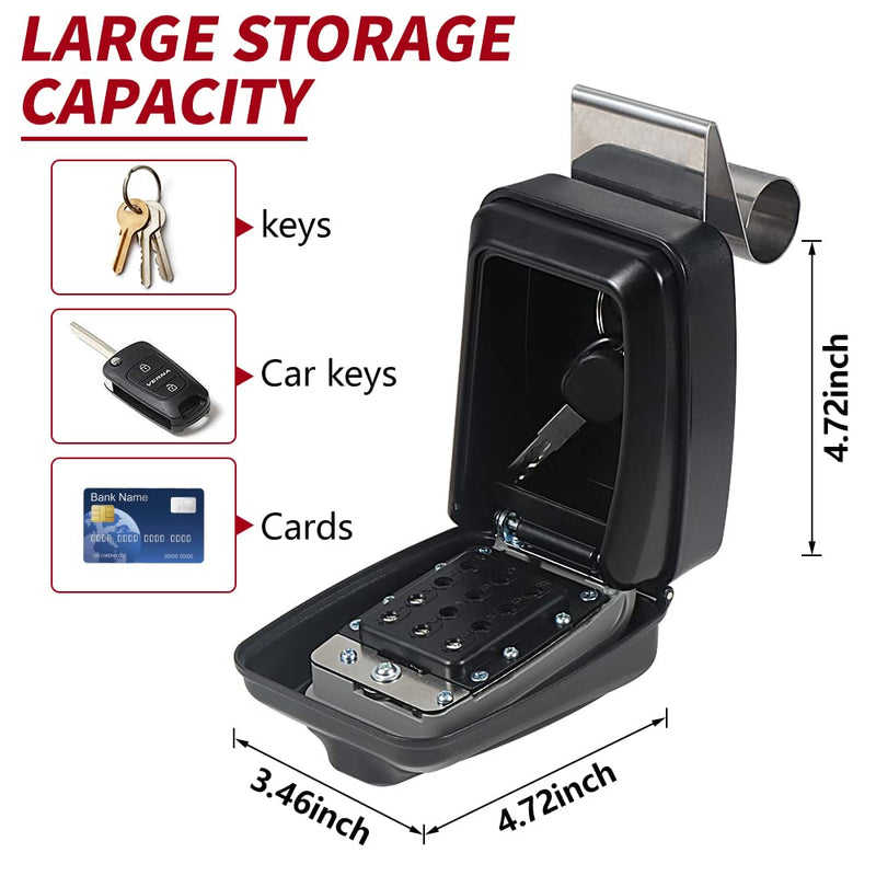 Car Window Punch Button Lock Box, Black Portable Car Key Lock Box, Sturdy Waterproof Large Capacity Lock Box for Turo, Ride Share, GetAround Anti-Theft Devices for Vehicles Key Lock Box - Classic Style