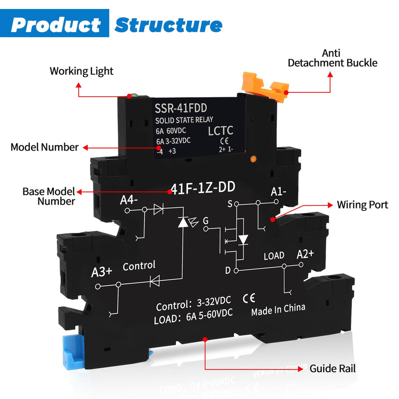 (10pcs) Solid State Relay DD 5V 12V 1.5A,Signal Relay for PLC,No Contact DC to DC;Input:3-32VDC;Output:5-60VDC;Din Rail 10