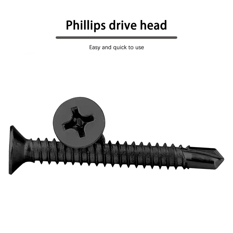 #8 x 1" Black Screw, Flat Head Phillips Wood Screw, Black Zinc Plated, Self Drilling Wood Screws, Flat Head Sheet Metal Screws Self Tapping Screws for Metal, 1 Inch Length, 100PCS #8 x 1"