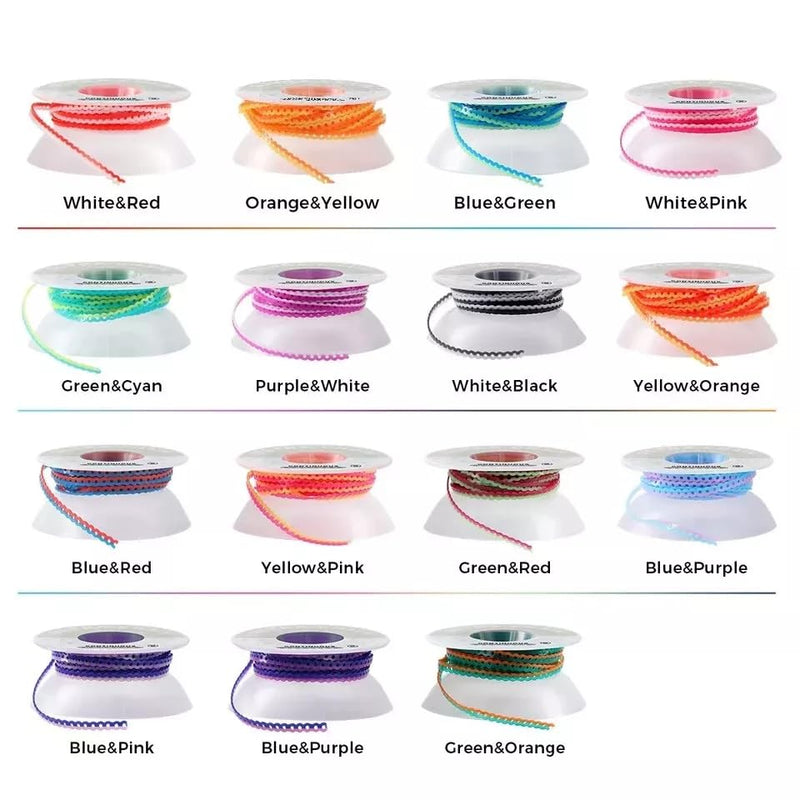 Funny Braces Power Chain Two Color Combos Dental Orthodontic Elastic Bands Power Chain 15 Feet/Roll (Purple&White, Continuous) Purple&White
