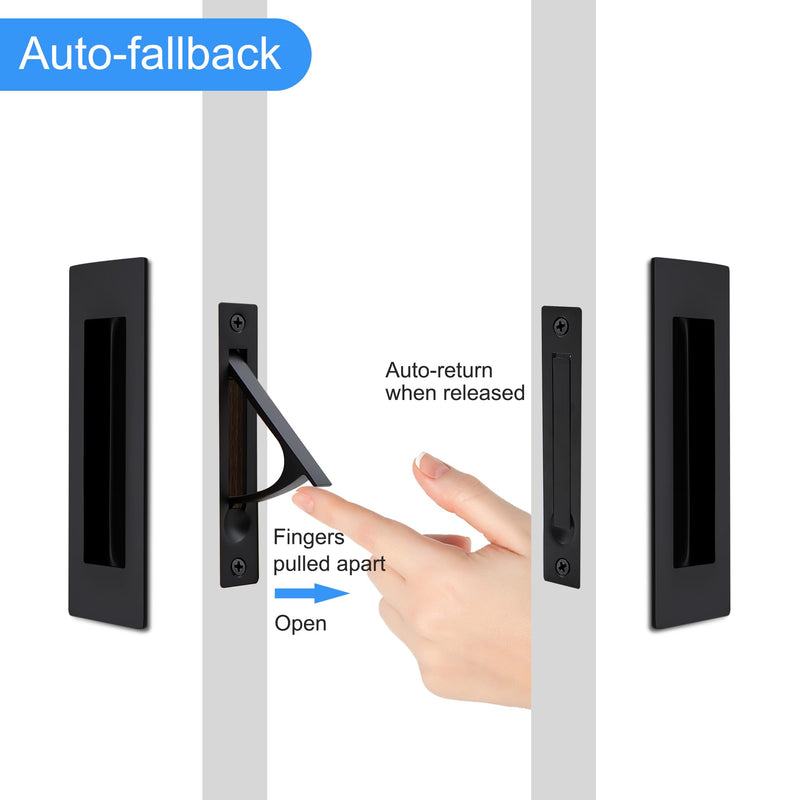 Dontay 2 Set Pocket Door Pull Handle, 304 Stainless Steel, Rectangle Recessed Flush Finger Pulls&Edge Spring Pull,No Lock,Hardware Set for More Than 1-1/8” Thickness Sliding Door(Matte Black,4.7'') ﻿ 4.72 inch (120 mm) 2Pack Matte Black