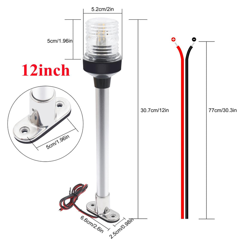 12" LED Boats Navigation Light Boat Anchor Light, Marine Waterproof Stern Anchor Light DC12~24V Sailing Signal Light 4000~4500K White (Size: 12inch) Size: 12inch