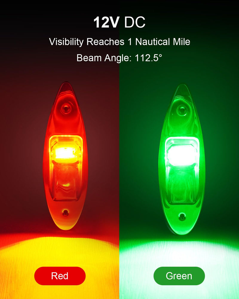 12V LED Marine Navigation Light Teardrop Type Sidelight, SS Waterproof LED Flush Mount Red and Green, for Fishing Small Boat Pontoon Sailing Yacht