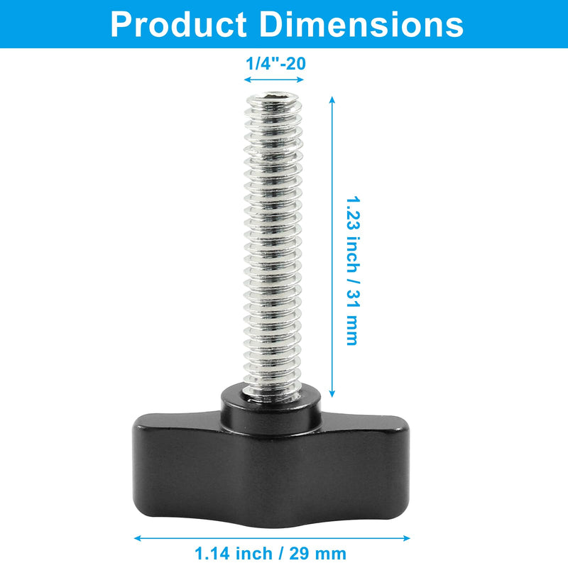 4 Pcs 1/4-20 x 1-1/4 Inch Thumb Screws, Stainless Steel Thread with Black Aluminum Knob, Thumb Screw Fasteners for Woodworking, Indoor, Outdoor and Equipment Assembly 1/4"-20 x 1-1/4"