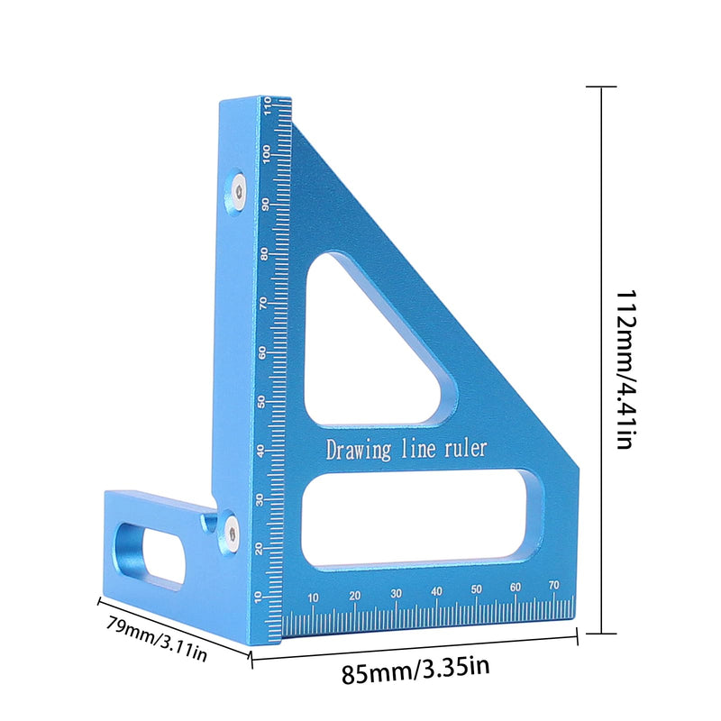 3D Multi-Angle Measuring Ruler,45/90 Degree Aluminum Alloy Woodworking Square Protractor, Miter Triangle Ruler High Precision Layout Measuring Tool for Engineer Carpenter,Blue Blue(Metric)
