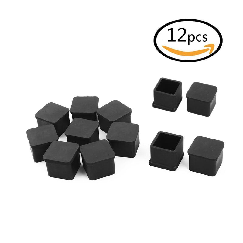 1 inch x1 inch Rubber Square Feet Furniture Table Chair Leg Foot Cover Caps Chair Leg Floor Protectors, Wood Floor Protector 1" x 1" 12pcs Black 1x1inch