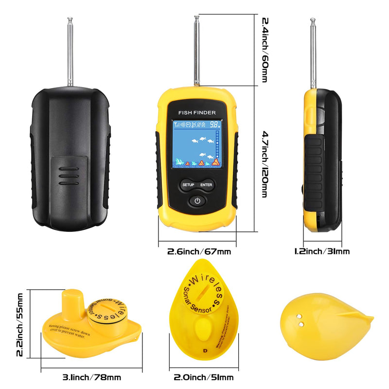 Atibin Portable Kayak Depth Finder Fishing Wireless Castable Fishing Finder Transducer Canoe Shore Fish Finder Detector Sonar Handheld Sea Lake