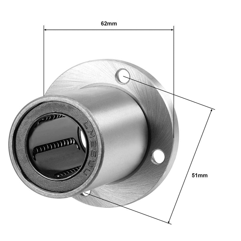 uxcell LM25UU Round Flange Linear Ball Bearings, 25mm Bore Dia, 40mm OD, 59mm Length 2Pcs