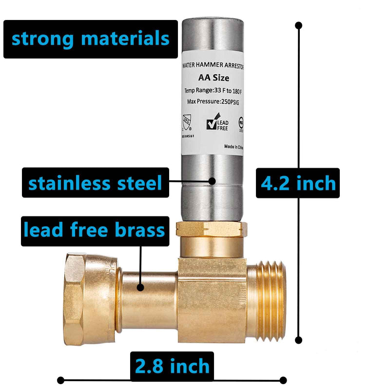 (2 Pack) Lidertik Water Hammer Arrestor Washing Machine 3/4 Absorb Shock and Reduce Noise Laundry Washer Knock Valve Garden Hose Air Inline Sink Dishwasher LI-Y241-11-11-S(2 PACK) S-Stainless steel-2 Pack