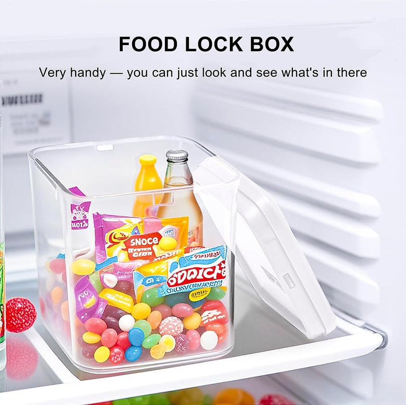 Clear Medicine Lock Box with code, Small Food Snack Phone medication Lock Boxes for Personal Items Combination Electronics Organizer,Phone Jail,Gaming Device Lockable Boxes White Lid + Clear Base