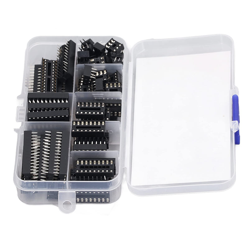 66Pcs 6P to 28P Insulating Plastic IC Chip Socket, Black Flat Pin IC Assortment Kit Circuit Components for Installation on PCB Boards and Circuit Boards