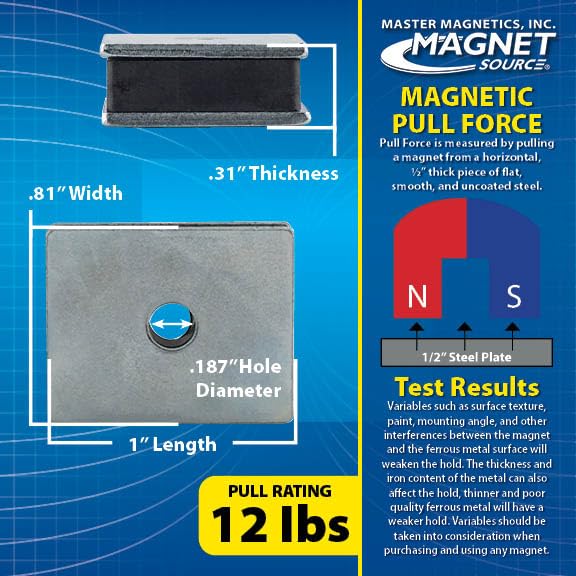 Master Magnetics Ceramic Latch Magnet Assemblies - Rectangular with Center Hole, Zinc Plated, 1" Length, 0.813" Width, 0.313" Height, 12 Pound Pull, Silver, Pack of 24, CA41LWHX24