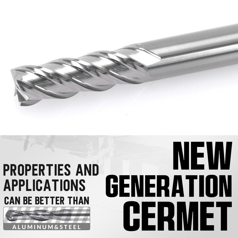 1/4 inch End Mill 4 Flute, Solid Cermet Square End Mills for Milling Machine, CNC Router Bits Carbide Speed Square Nose for Hardened Steel 5pcs 1/4 inch 5