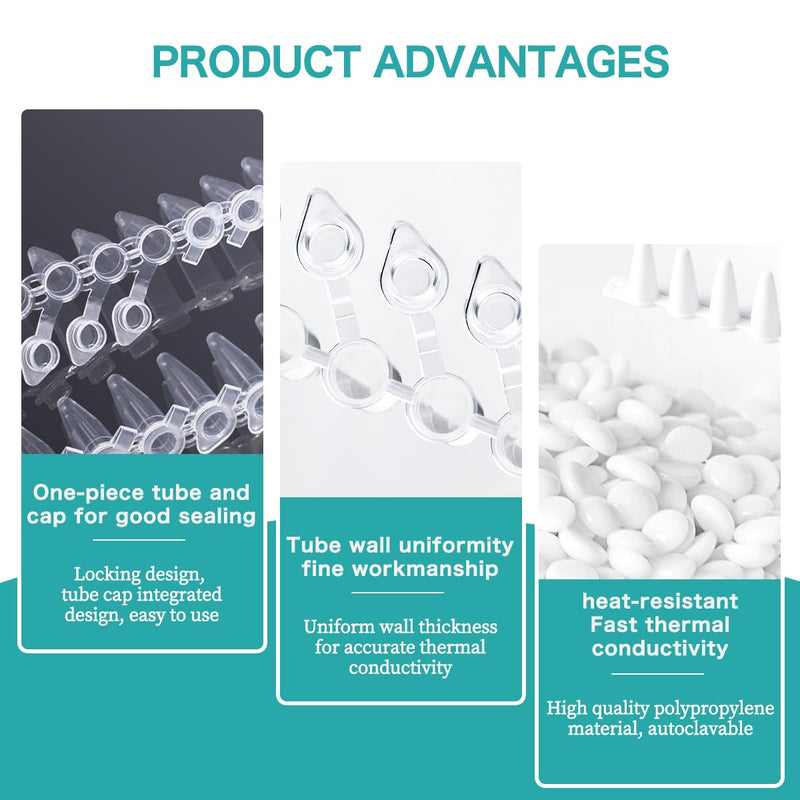 PCR Tubes - 0.2ml PCR Tubes Thin Wall ，8-Strip PCR Tubes with Shinged Flat Caps （125 Strips/Box)