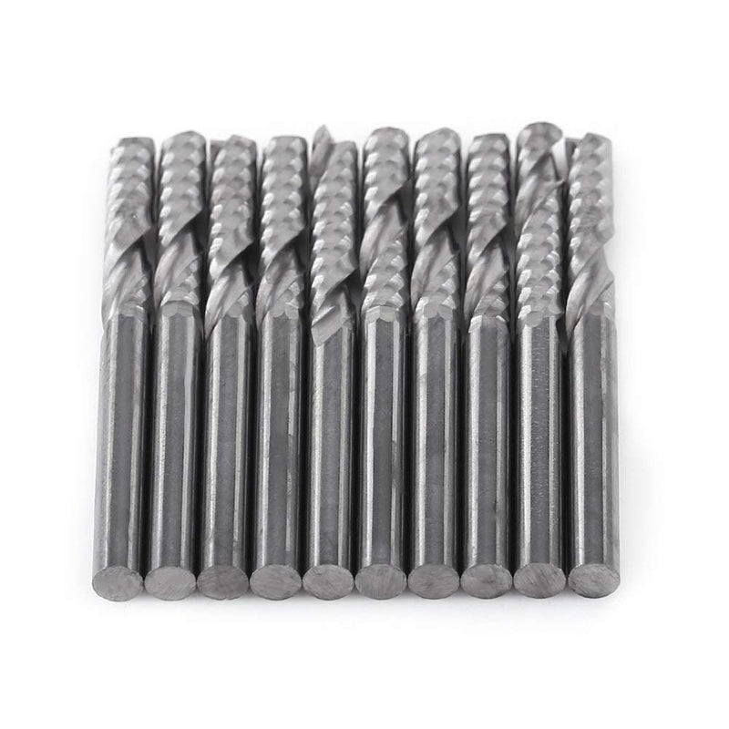 10pcs 1/8" Shank Single Flute End Mill Bits Tungsten Carbide CNC PVC MDF Cutting Tool 3.175mm (1/8") Diameter 22mm Cutting Length