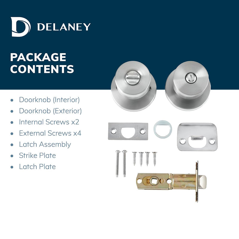 Delaney Brookhaven Passage (Hall/Closet) Door Knob w/Round Trim Satin Nickel