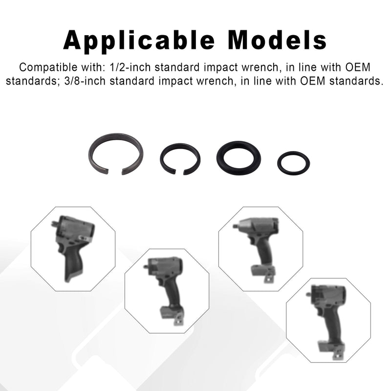 6 set 3/8" & 6 Sets 1/2" Impact Retaining Ring Clip Impact Friction Rings with O-Ring, Including Retainer Ring Anvil Install Tool Compatible with Electric & Pneumatic Impact Wrench