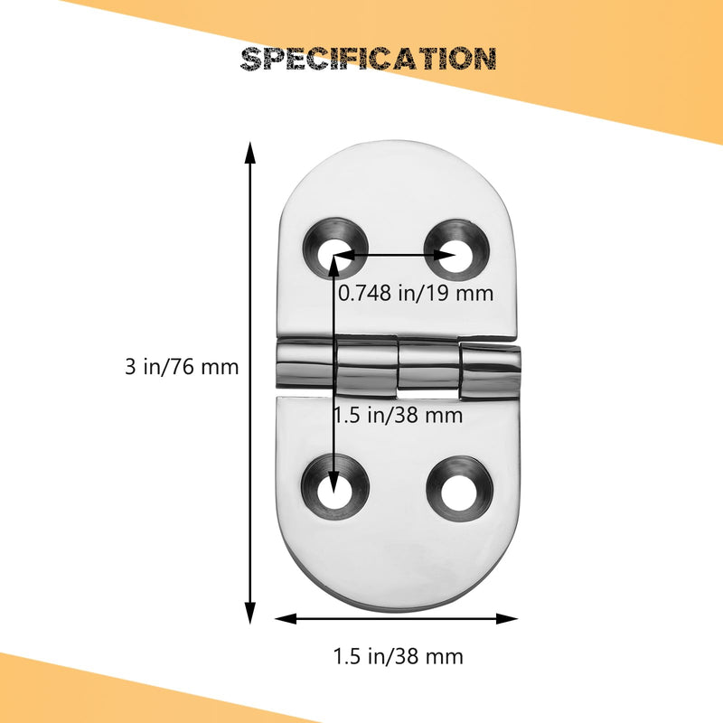 Heavy Duty Marine Boat Hatch Hinges, 316 Stainless Steel, 3 x 1.5-Inch Oval Hinges for Cabinet Doors with Screws (2-Pack)
